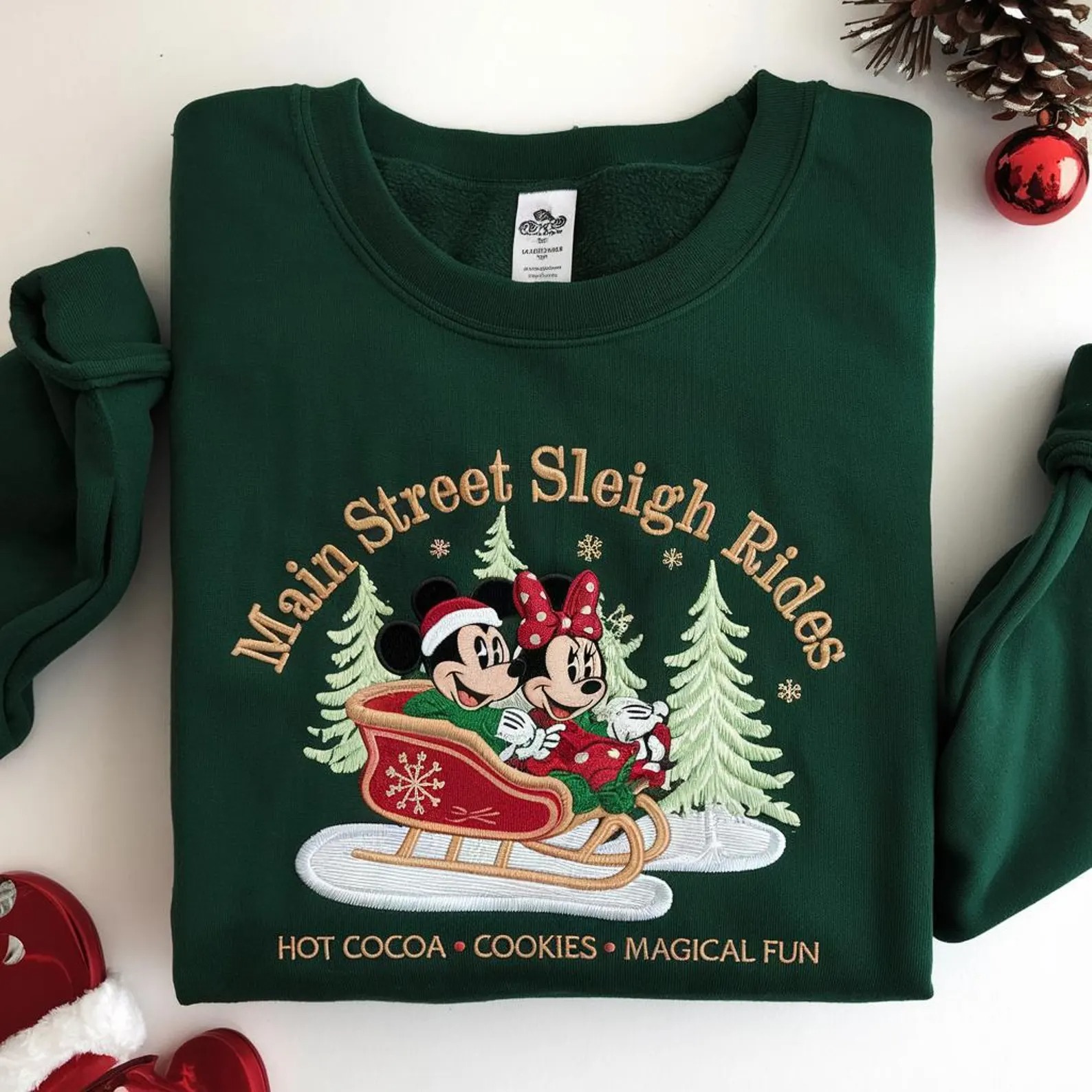 Mickey Minnie Sleigh Ride Shirt, Embroidered Holiday Sweater, Disney Family Sweatshirt, Disney Main Street Xmas Shirt