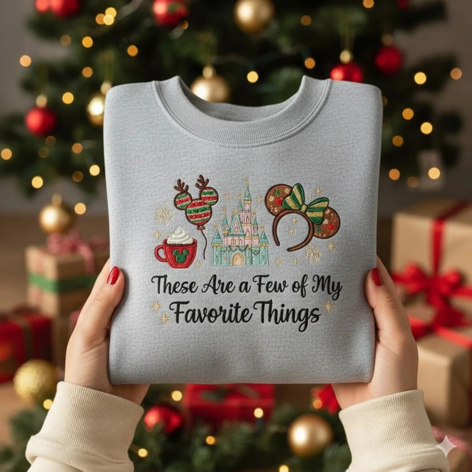 Embroidered Disney Christmas Sweatshirt, These Are My Favorite Things Sweater, Magical Castle Holiday Shirt, Disneyland Christmas Shirt - Image 4