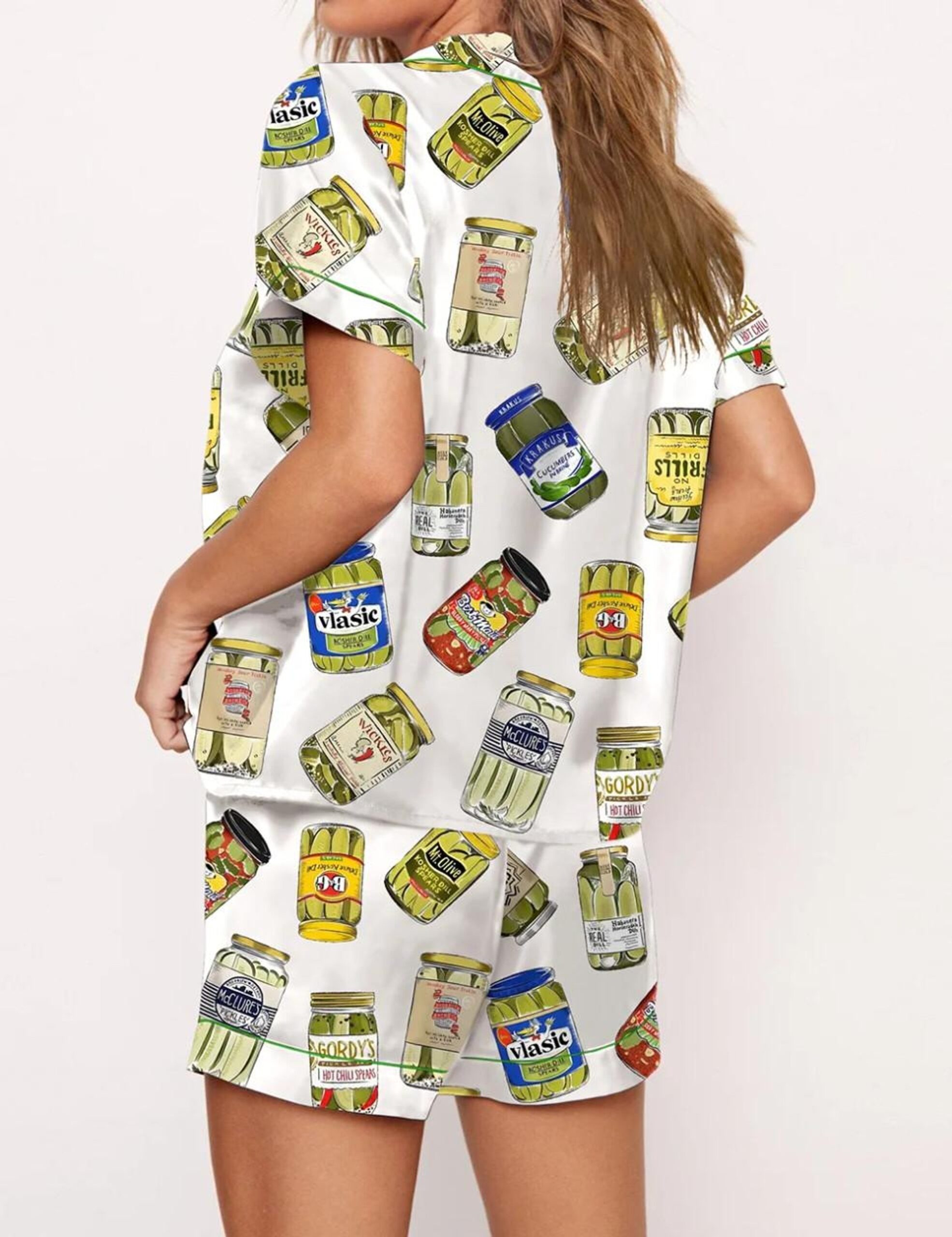 Vintage Canned Pickles Silk Satin Pajama Set For Women - Image 2
