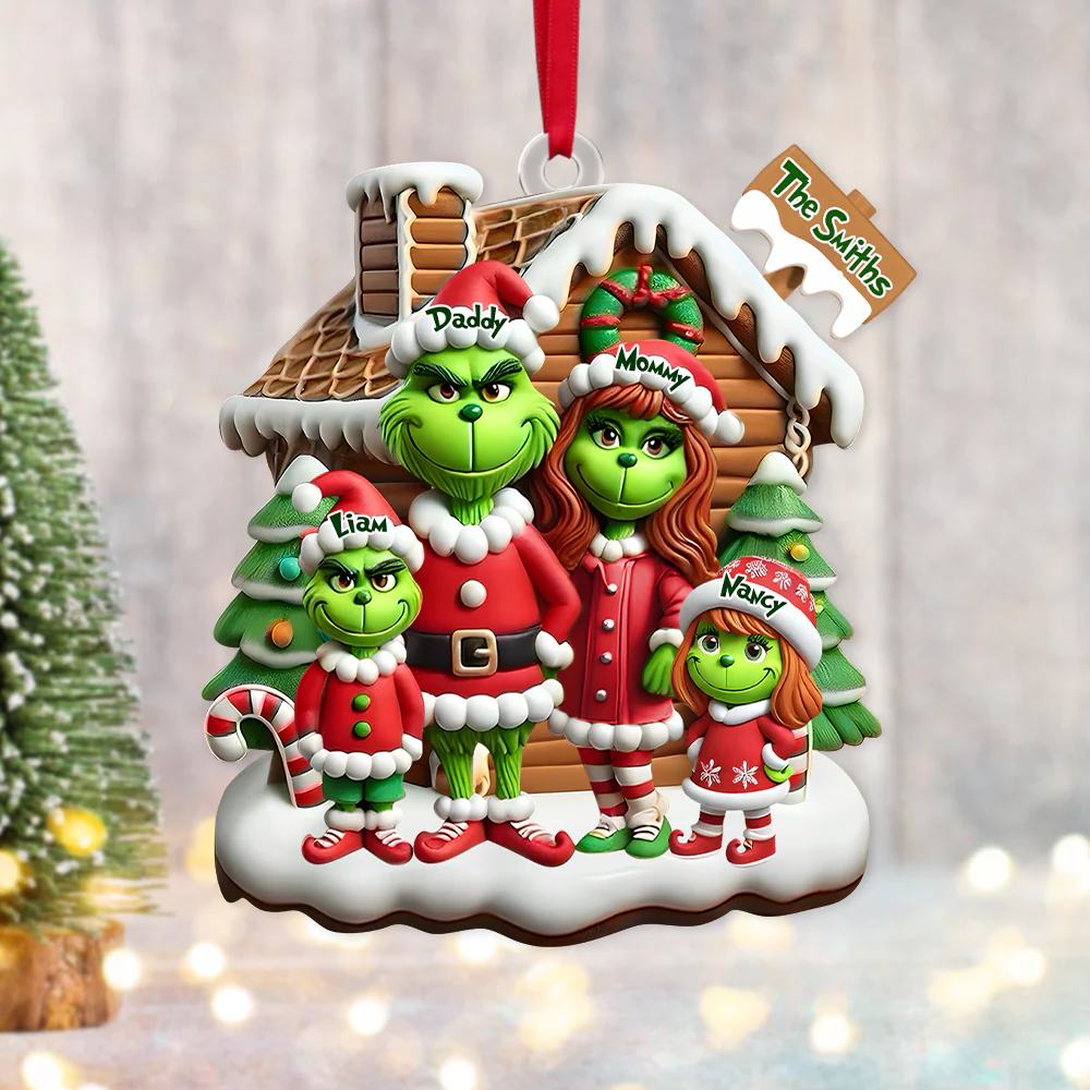 Grinch Monster Family Ornament, Our Grandkids Christmas Ornament, Personalized Acrylic Ornament