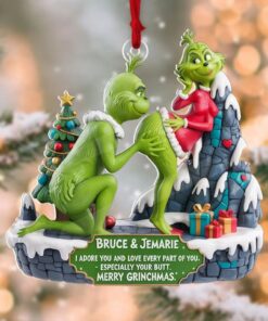 Personalized Grinch Christmas Ornament, Funny Green Monster Couple, Custom Holiday Tree Decoration, Christmas Ornament, Merry Grinchmas Gift