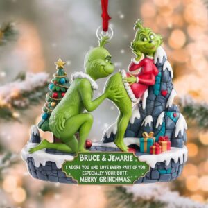 Personalized Grinch Christmas Ornament, Funny Green Monster Couple, Custom Holiday Tree Decoration, Christmas Ornament, Merry Grinchmas Gift