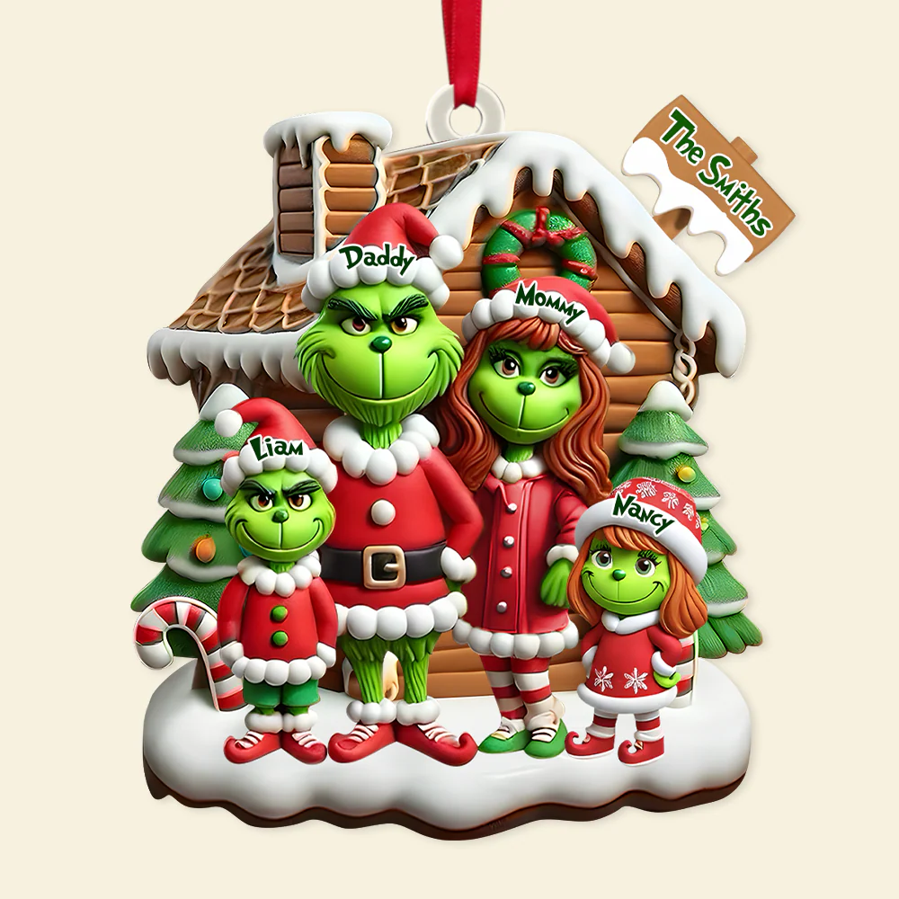 Grinch Monster Family Ornament, Our Grandkids Christmas Ornament, Personalized Acrylic Ornament - Image 4