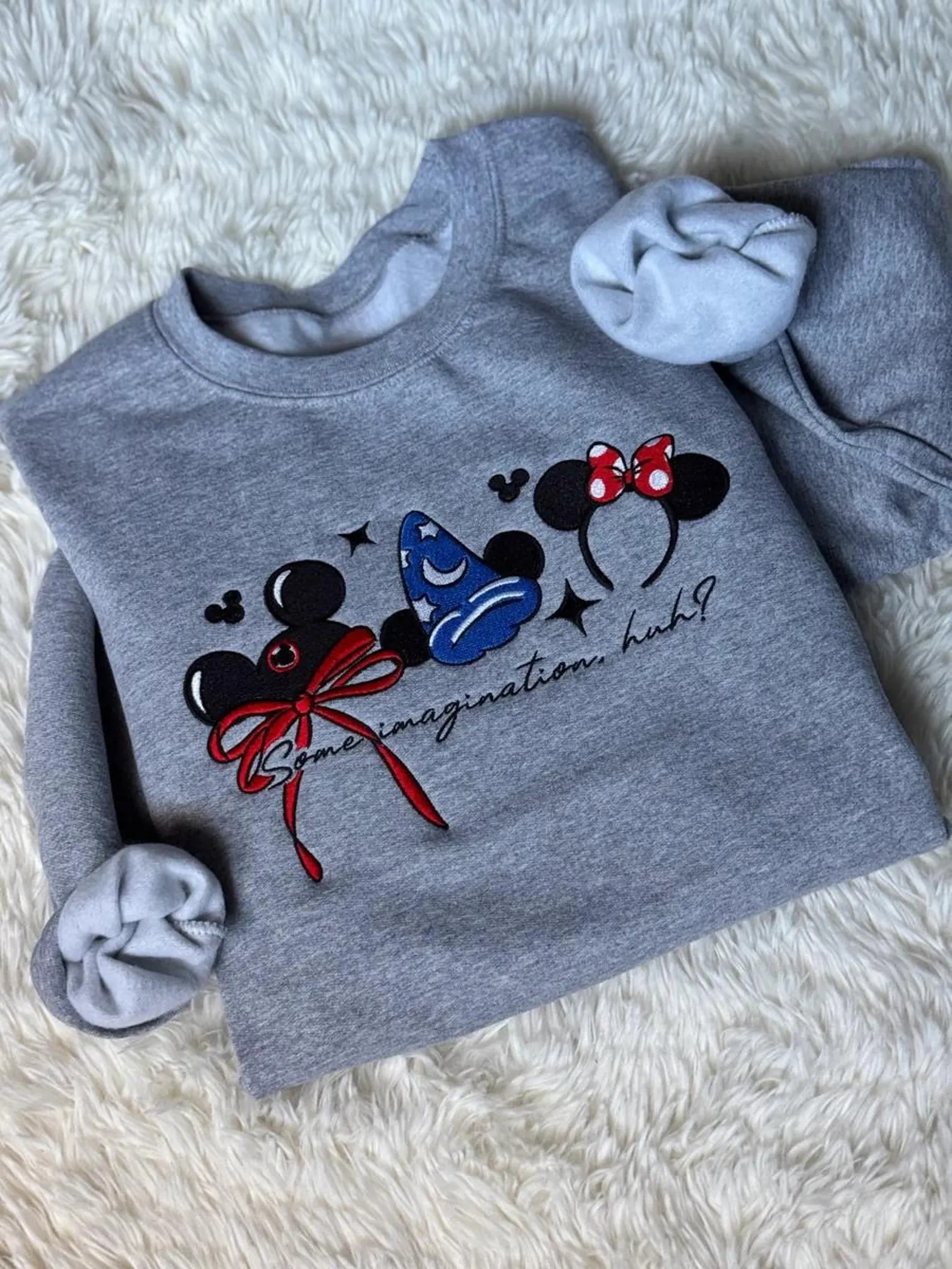 Coquette Some Imagination Huh Mickey Embroidered Crewneck Sweatshirt, Disney Fantasia Sorcerer Mickey Shirt
