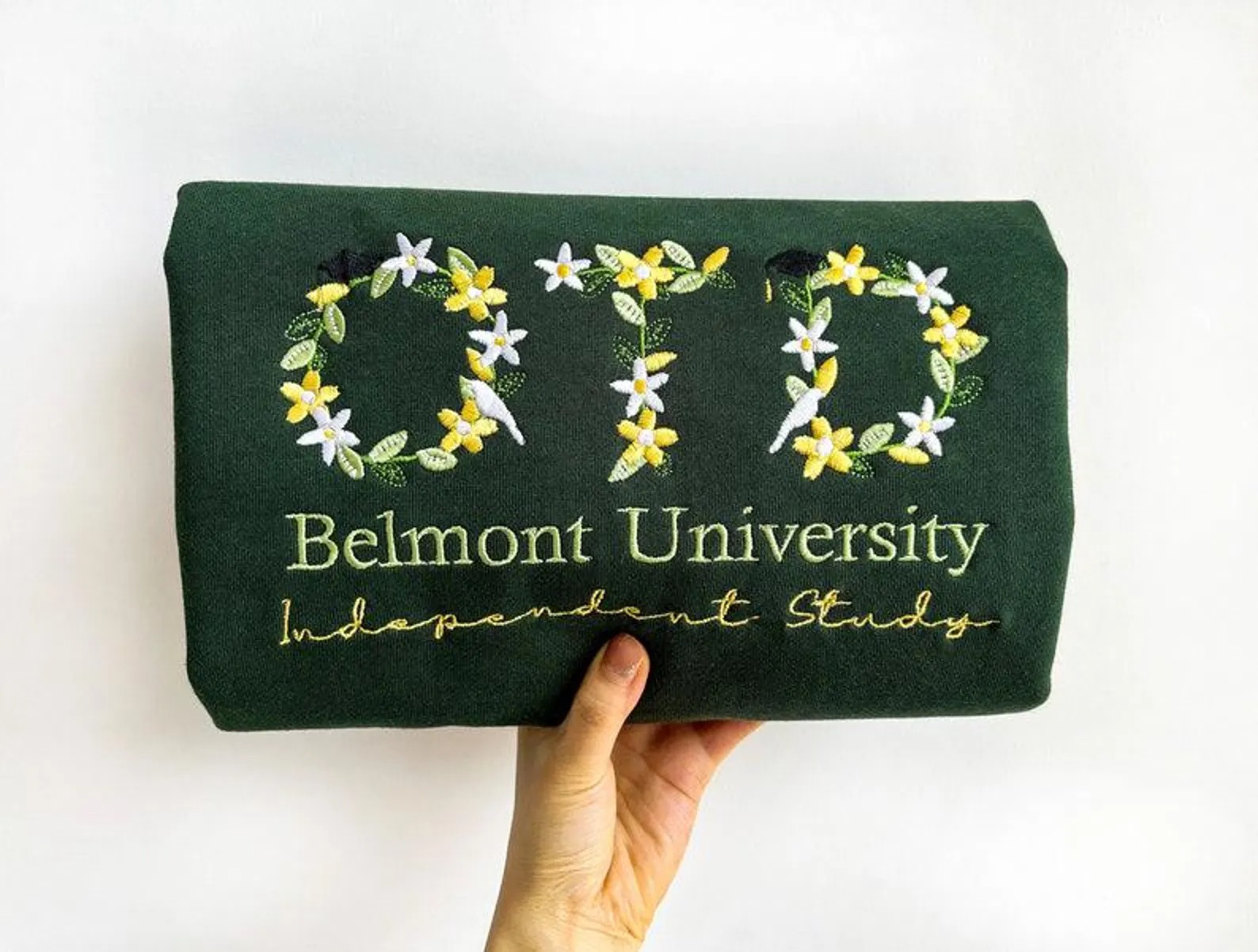 Embroidered Custom College Floral Sweatshirt, Floral Letter Embroidered Hoodie, College Hoodie Sweatshirt - Image 2