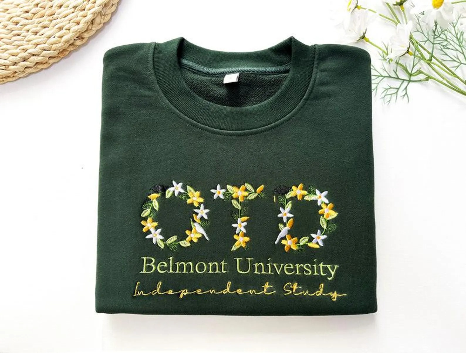 Embroidered Custom College Floral Sweatshirt, Floral Letter Embroidered Hoodie, College Hoodie Sweatshirt
