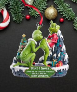 Alternative view of Personalized Grinch Christmas Ornament, Funny Green Monster Couple, Custom Holiday Tree Decoration, Christmas Ornament, Merry Grinchmas Gift