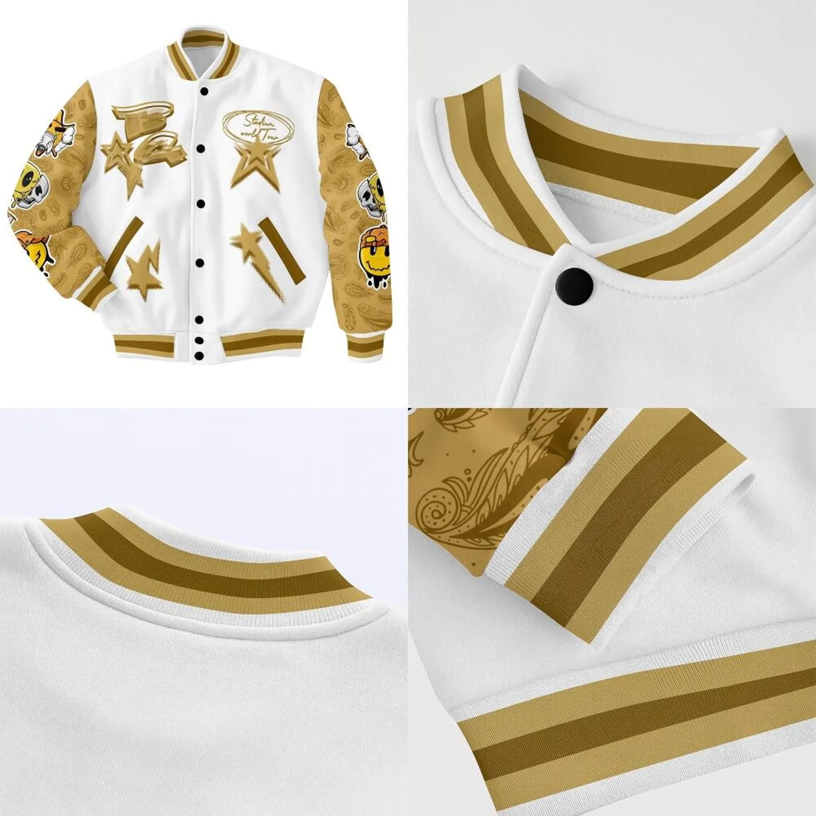 Customized Yellow White Chris Brown XX Concert 2025 BaseBall Jacket, Breezy Bowl XX 2025 BaseBall Jacket - Image 4
