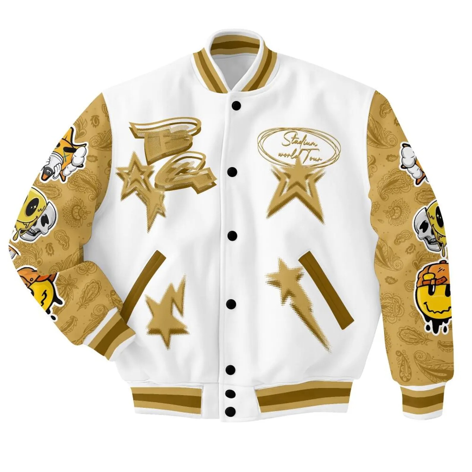 Customized Yellow White Chris Brown XX Concert 2025 BaseBall Jacket, Breezy Bowl XX 2025 BaseBall Jacket - Image 2
