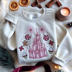 Embroidered Disney Castle Christmas Sweatshirt, Holiday Gingerbread Sweater, Disney Park Xmas Sweater