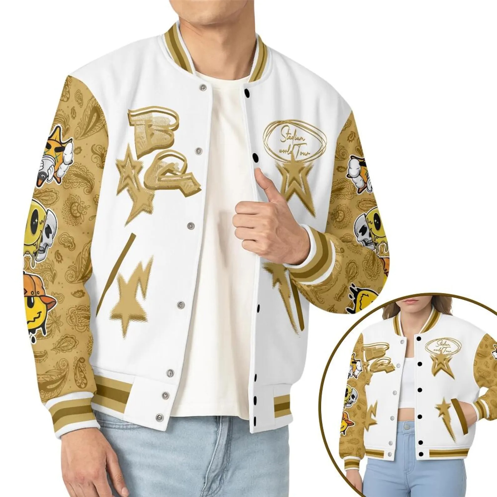 Customized Yellow White Chris Brown XX Concert 2025 BaseBall Jacket, Breezy Bowl XX 2025 BaseBall Jacket - Image 5