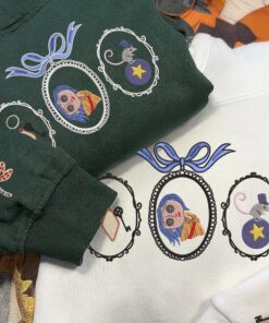 Alternative view of Button Girl Halloween Movie Shirt, Embroidered Scary Doll Sweatshirt, Spooky Frame Embroidered Shirt, Custom Embroidered Sweatshirt