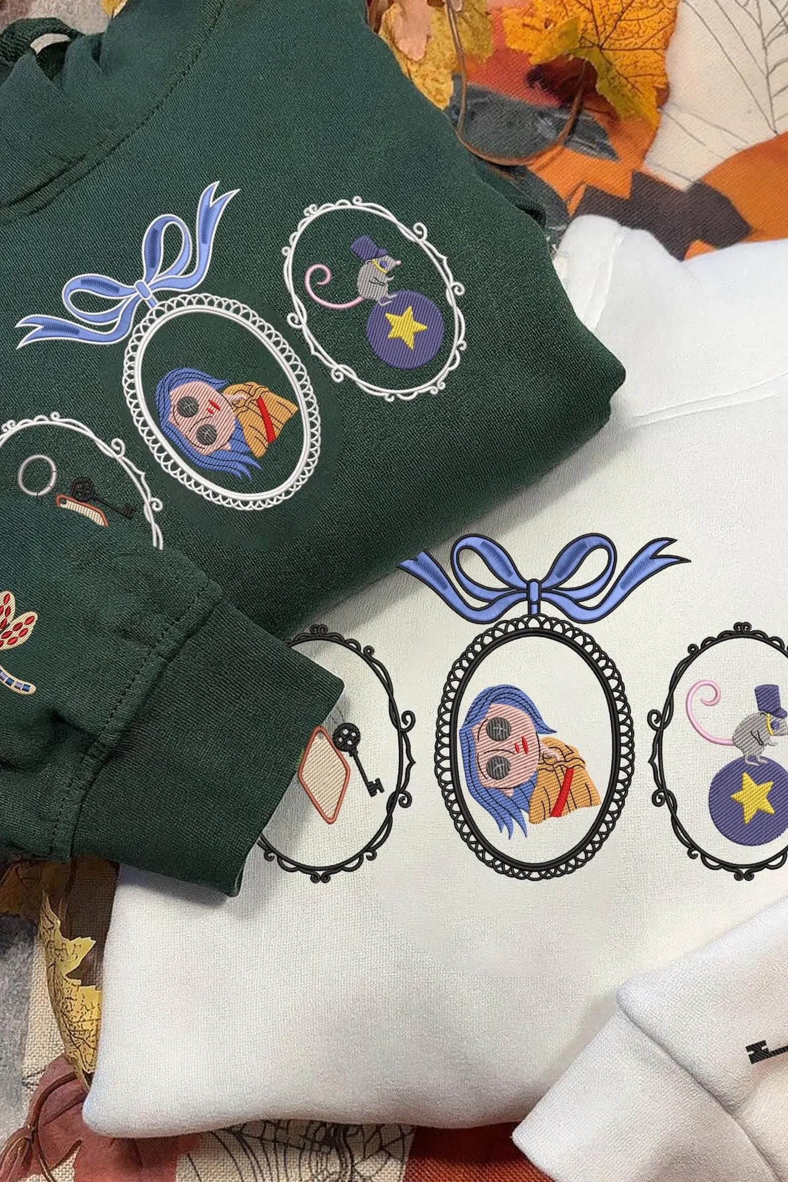 Button Girl Halloween Movie Shirt, Embroidered Scary Doll Sweatshirt, Spooky Frame Embroidered Shirt, Custom Embroidered Sweatshirt - Image 2