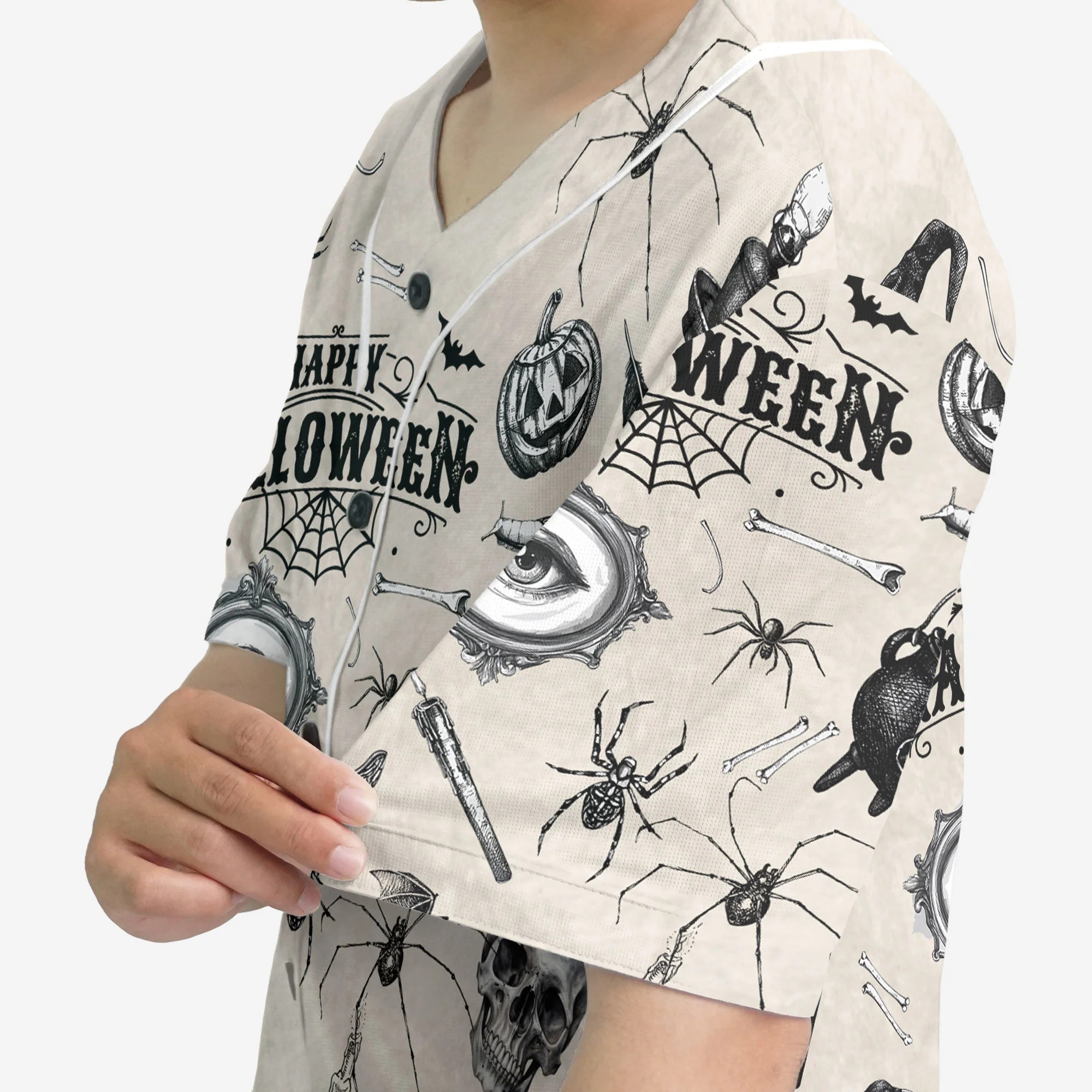 Funny Halloween Vintage Pattern Baseball Jersey - Image 4