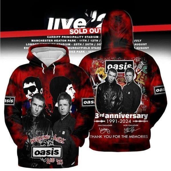 Oasis 33rd Anniversary 1991-2024 Thank You 3D Hoodie
