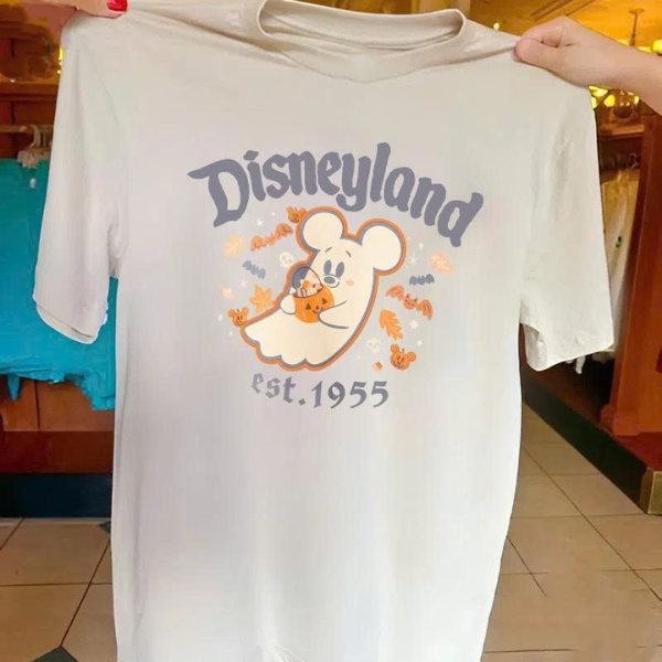 New Apparel Disneyland Halloween 2025 T-Shirt, Vintage Mickey Ghost Est. 1955Tee