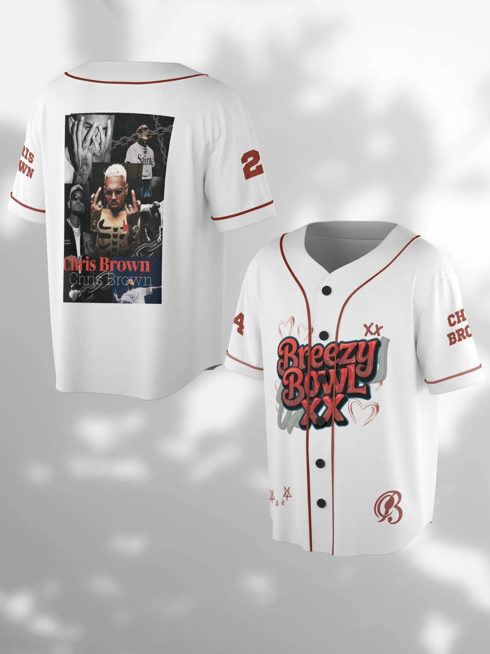 Custom Chris Brown Music Tour 2025 Baseball Jersey, Custom Breezy Jersey, Breezy Bowl XX Baseball Jersey - Image 3