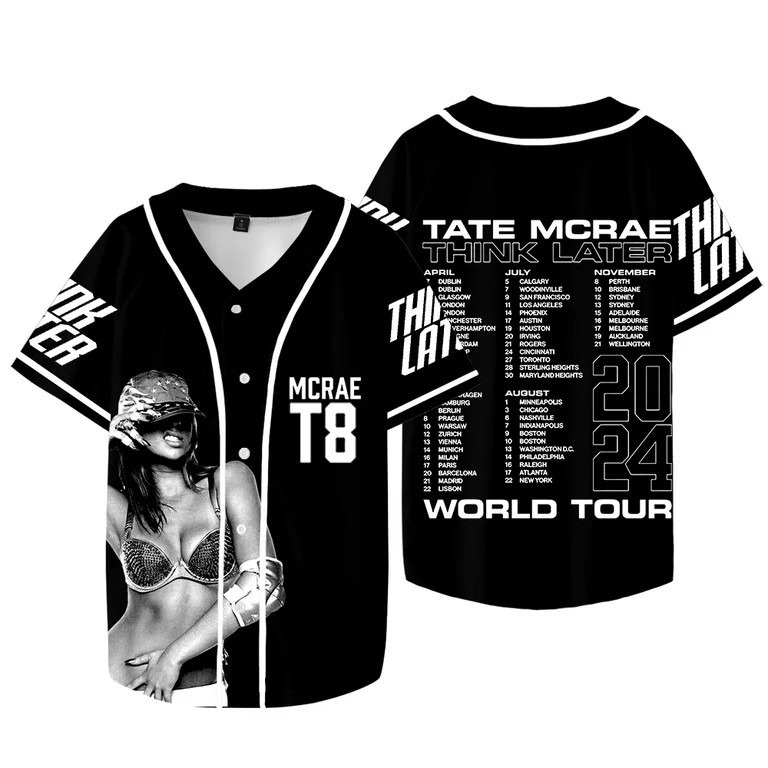 Tate McRae T-shirts Think Later Tour Jersey Short Sleeve Baseball