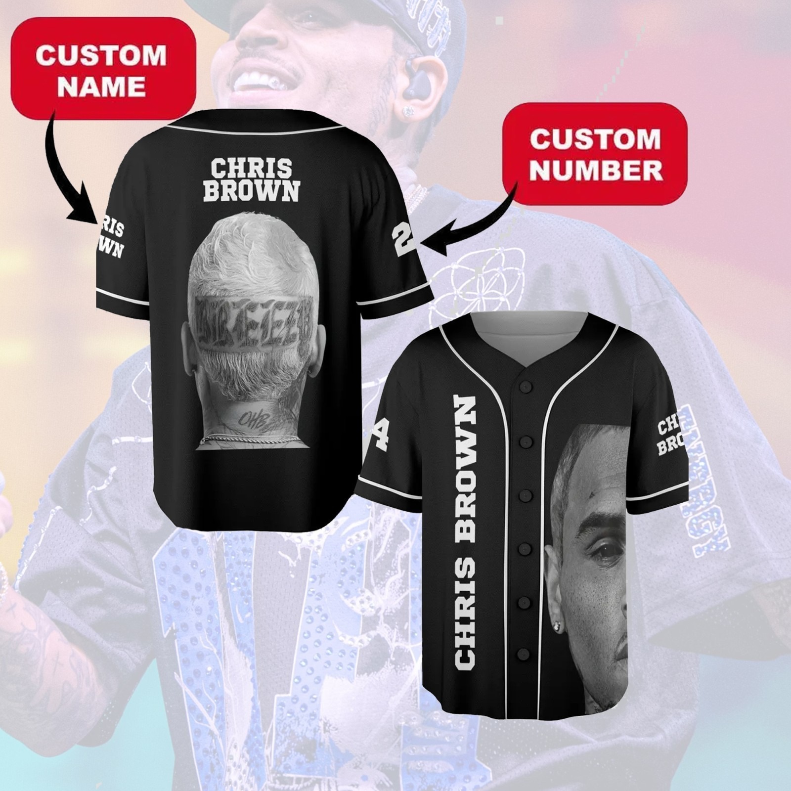 Custom Name Chris Brown Breezy Bowl XX Tour 2025 Jersey, Chris Brown Breezy Bowl Jersey - Image 2