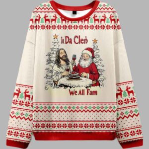 Alternative view of In Da Clerb We All Fam Jesus Christian Ugly Christmas Sweater - gullprint.com
