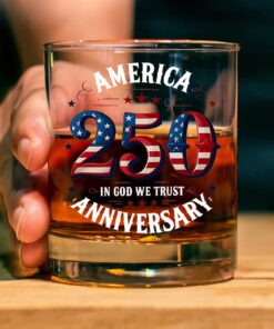 In God We Trust 250 Years Whiskey Glass Beer Glass | Happy 250th Birthday USA Glass | Patriotic 4th of July Glass | Independence Day Glass