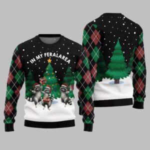 Alternative view of In My Feral Area Raccoon Ugly Sweater Christmas 2025 - Grishko.com