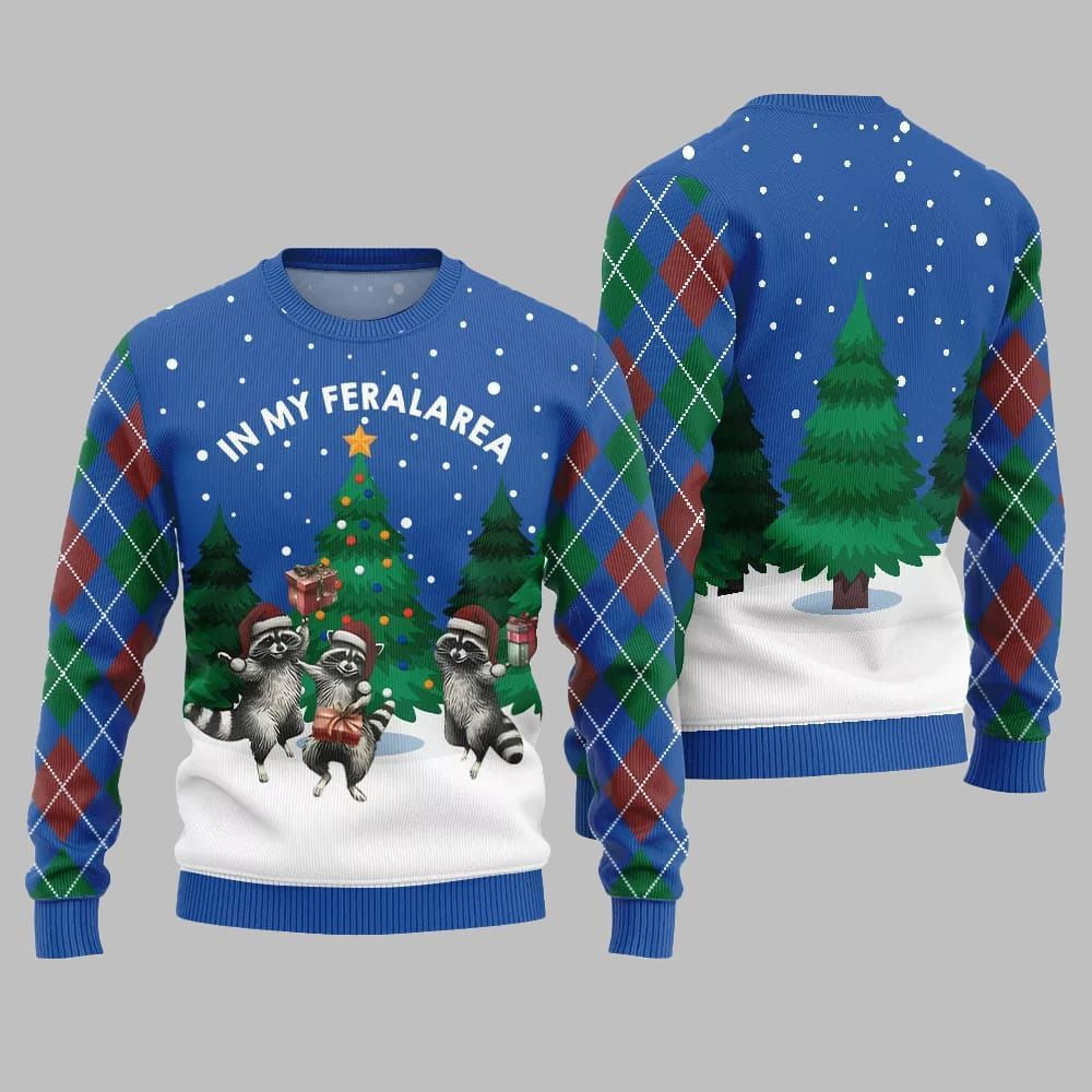 In My Feral Area Raccoon Ugly Sweater Christmas 2025 - Image 3