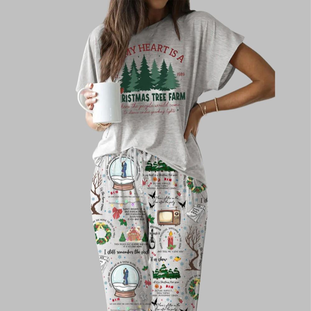 In My Heart Is A Christmas Tree Farm Casual Pajama Set For Women