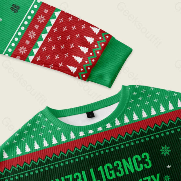 Intelligence - Stephen Hawking Science Green Ugly Christmas Fuzzy Fleece Sweatshirt - Image 3