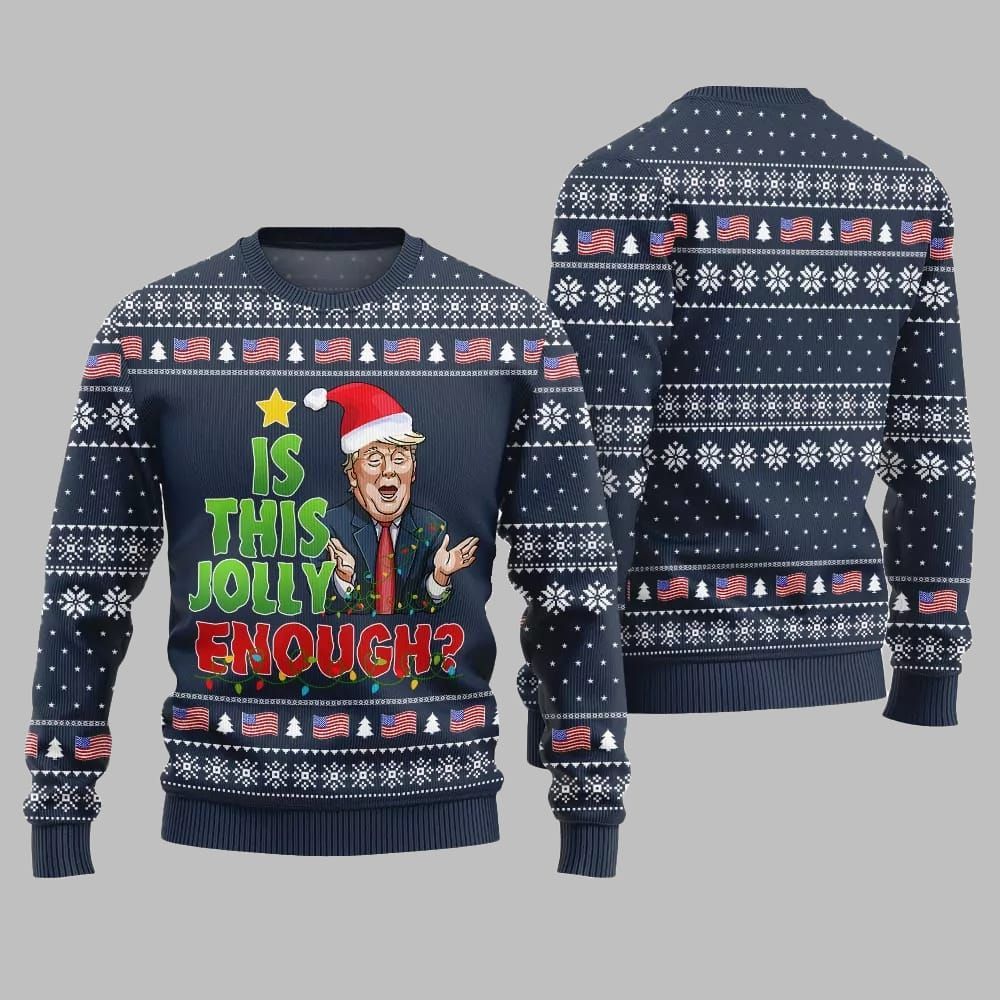 Is This Jolly Enough Donald Trump Ugly Sweater Christmas 2025 - Grishko.com - Image 4