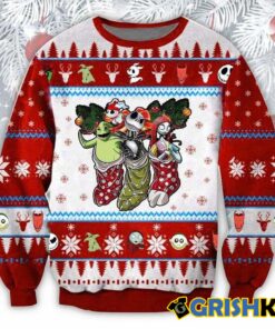 Jack Sally And Oogie Boogie Blue Funny Couples Ugly Christmas Sweaters 