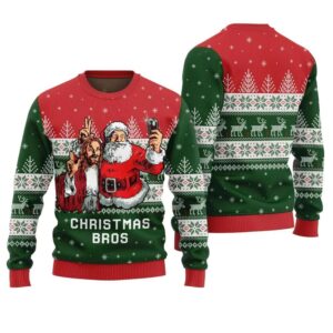 Jesus And Santa Christmas Bros Ugly Christmas Sweater - Grishko.com