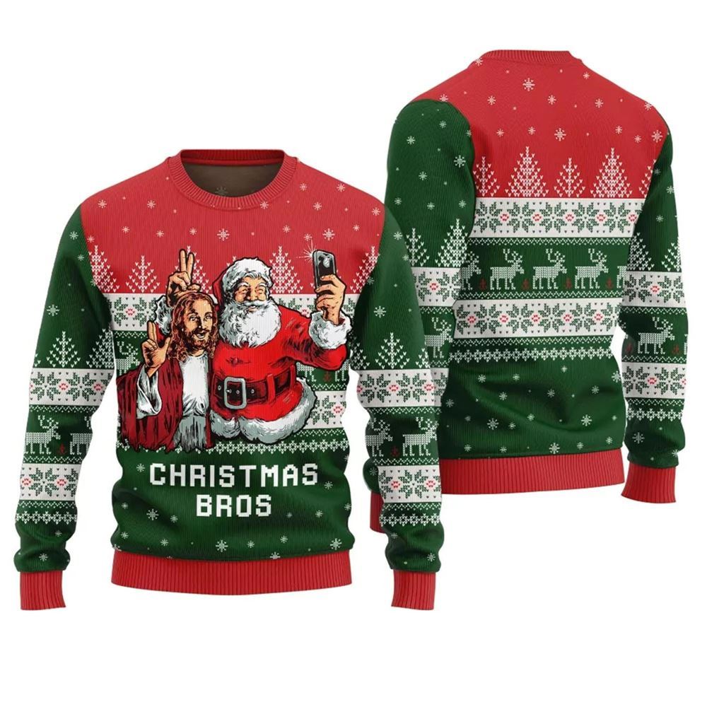 Jesus And Santa Christmas Bros Ugly Christmas Sweater - Grishko.com