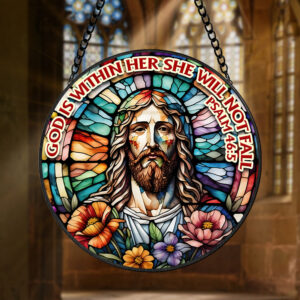 Alternative view of Jesus Christ Round Window Hanging Stained Glass Home Decor 01HUMH090924