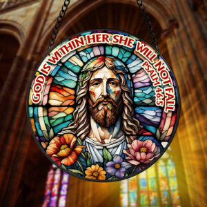 Jesus Christ Round Window Hanging Stained Glass Home Decor 01HUMH090924