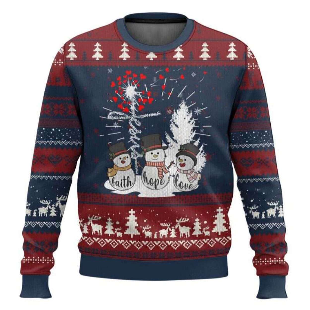 Jesus Christian Faith Hope Love Snowman Ugly Christmas Sweater