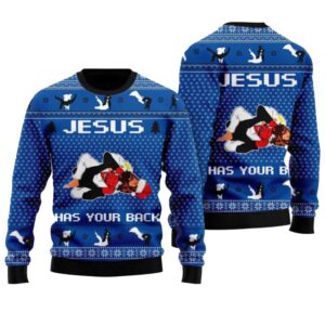 Jesus Has Your Back Jiu Jitsu Ugly Christmas Sweater - Grishko.com