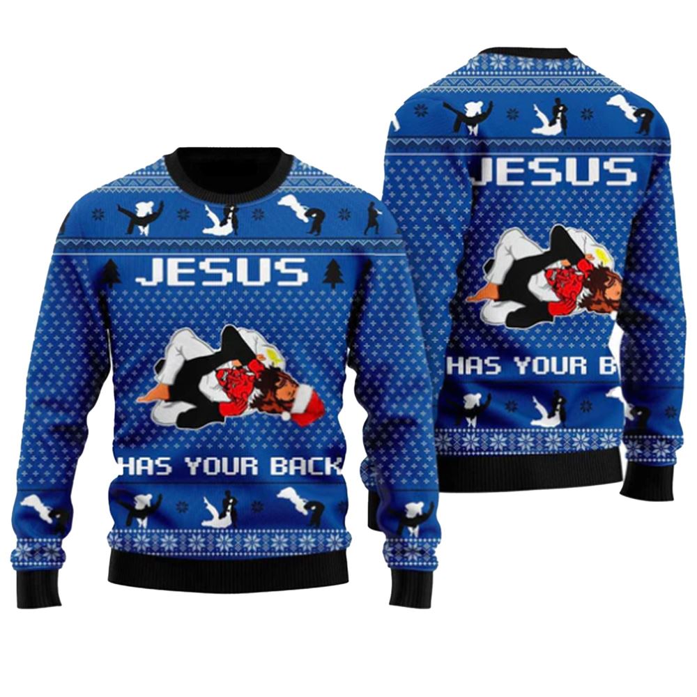 Jesus Has Your Back Jiu Jitsu Ugly Christmas Sweater - Grishko.com