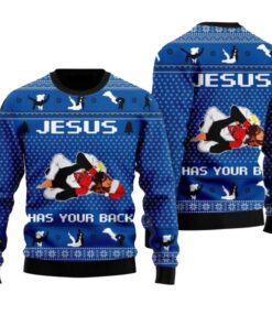 Alternative view of Jesus Has Your Back Jiu Jitsu Ugly Christmas Sweater 