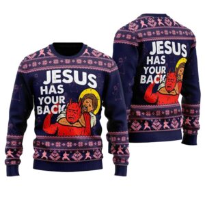 Jesus Has Your Back Ugly Christmas Sweater - Grishko.com