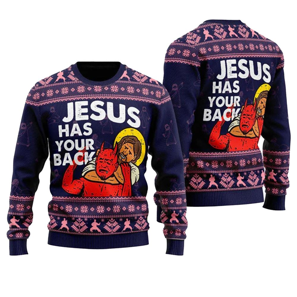 Jesus Has Your Back Ugly Christmas Sweater - Grishko.com