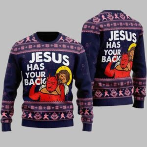 Jesus Has Your Back Ugly Christmas Sweater - gullprint.com
