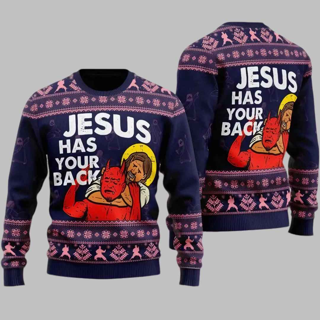 Jesus Has Your Back Ugly Christmas Sweater - gullprint.com