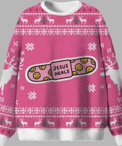 Alternative view of Jesus Heals Pink Christian Ugly Christmas Sweater