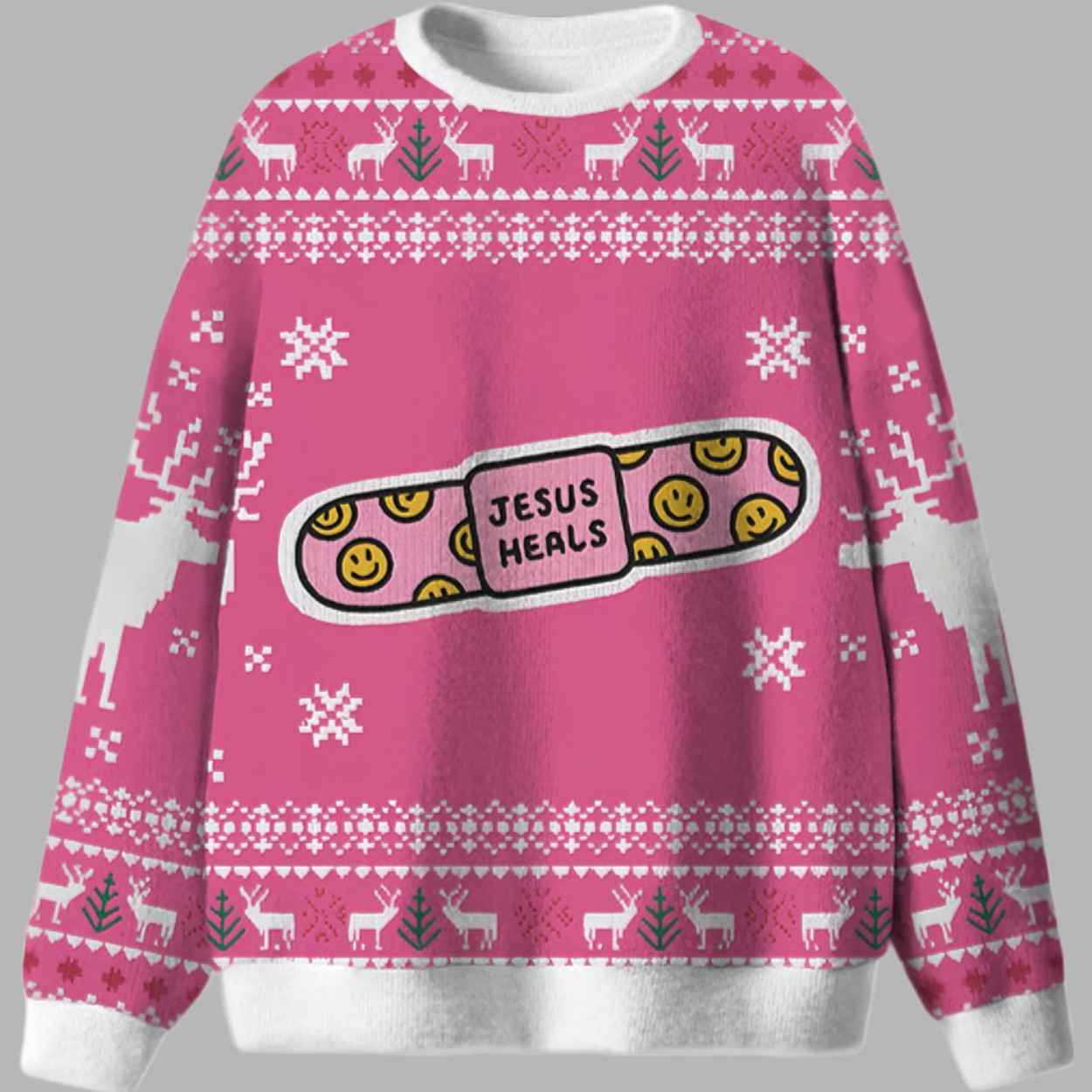 Jesus Heals Pink Christian Ugly Christmas Sweater - gullprint.com