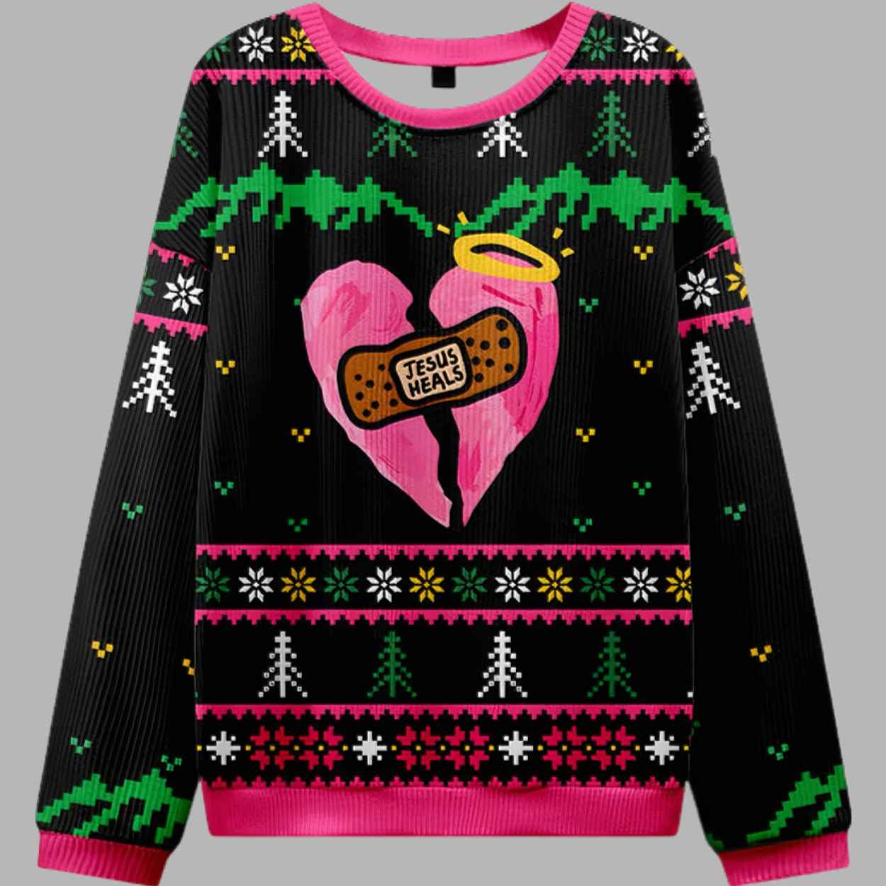Jesus Heals Pink Heart Christian Ugly Christmas Sweater - gullprint.com