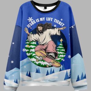Jesus Is My Lift Ticket Ugly Christmas Sweater - gullprint.com
