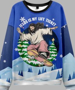 Alternative view of Jesus Is My Lift Ticket Ugly Christmas Sweater
