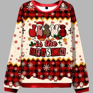 Alternative view of Jesus Is The Reason Ugly Christmas Sweater - gullprint.com