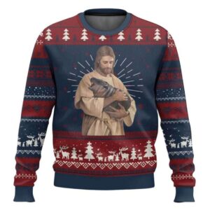 Jesus Loves Moo Deng Ugly Christmas Sweater